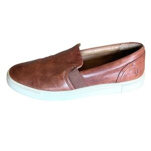 Frye Ivy Leather Slip On Sneakers 6.5 Cognac Brown Minimalist